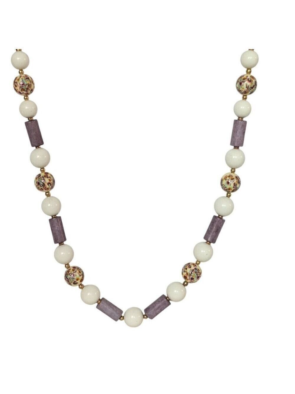 Vintage Bakelite Necklace White Violet Japan
